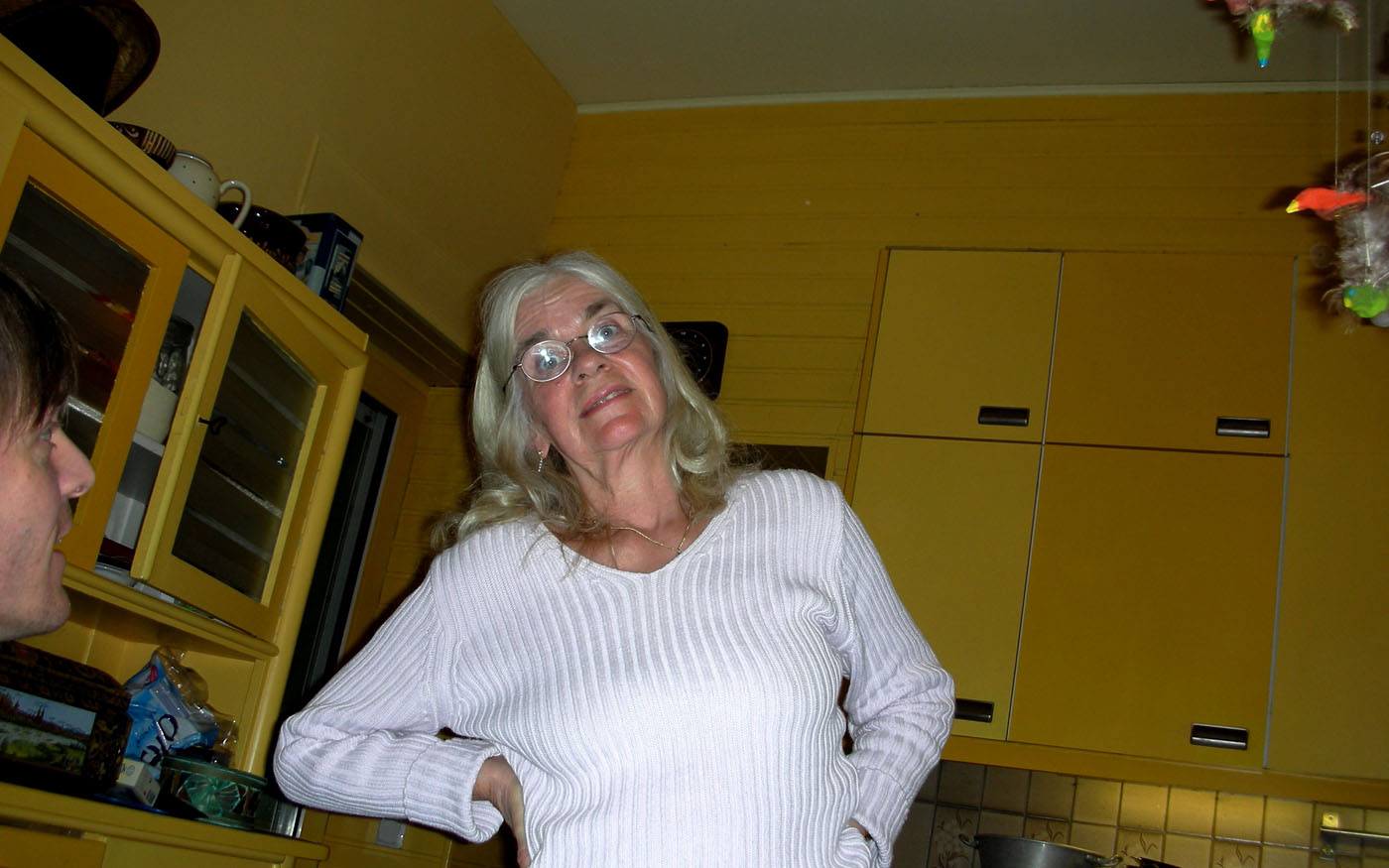 My mother about a year ago in her kitchen, still holding up rather well